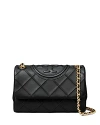 Tory Burch Fleming Soft Convertible Leather Shoulder Bag In Black/brass