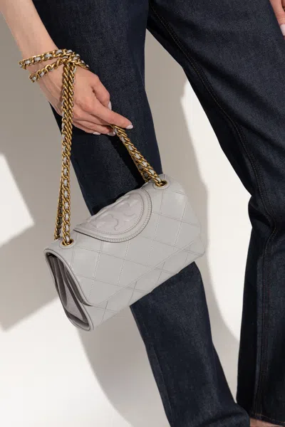 Tory Burch Women's Small Fleming Leather Convertible Shoulder Bag In Bay Gray
