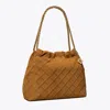 Tory Burch Fleming Soft Suede Drawstring Bag In Brown