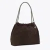 Tory Burch Fleming Soft Suede Hobo Bag In Black