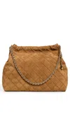 Tory Burch Fleming Soft Quilted Suede Hobo Bag In Brown