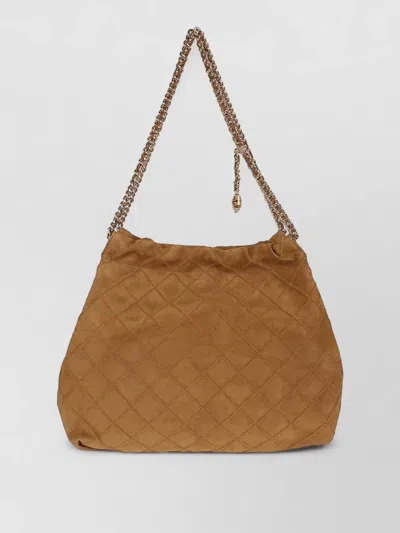 Tory Burch Fleming Suede Hobo Shoulder Bag Chain In Brown