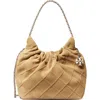 Tory Burch Fleming Mini Quilted Suede Crossbody Bag In Brown
