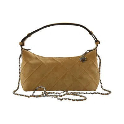 Pre-owned Tory Burch Fleming Suede Pochette 'stone' | Grey | Women's Size Onesize