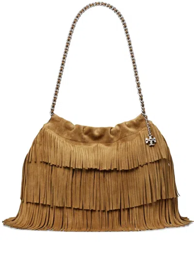 Tory Burch Fleming Suede Tote Bag In Brown