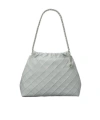 Tory Burch 'fleming' Grey Diamond Quilted Shoulder Bag With Chain-link Handles