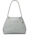 Tory Burch 'fleming' Grey Diamond Quilted Shoulder Bag With Chain-link Handles In Grey