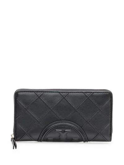 Tory Burch Fleming Zip Quilted Continental Wallet In Black