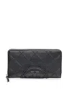 Tory Burch Quilted Leather Zip Wallet In Black