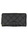 Tory Burch Quilted Leather Zip Wallet In Black