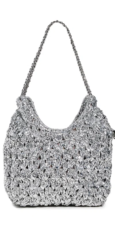 TORY BURCH FLEMING WOVEN MINI HOBO BAG SILVER