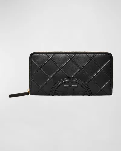 Tory Burch Fleming Zip Quilted Leather Continental Wallet In Black