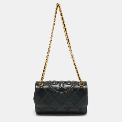 Pre-owned Tory Burch Flemming Small Black Leather Bag