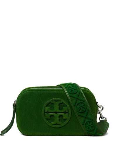 Tory Burch Flocked Logo Mini Crossbody Bag In Green