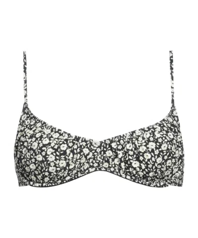 Tory Burch Floral Bikini Top In Black