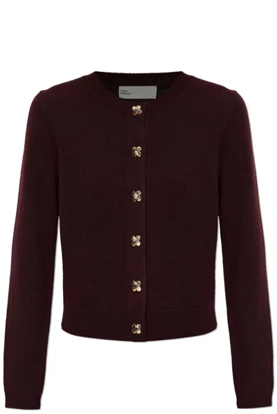 Tory Burch Floral-appliqué Cardigan In Red
