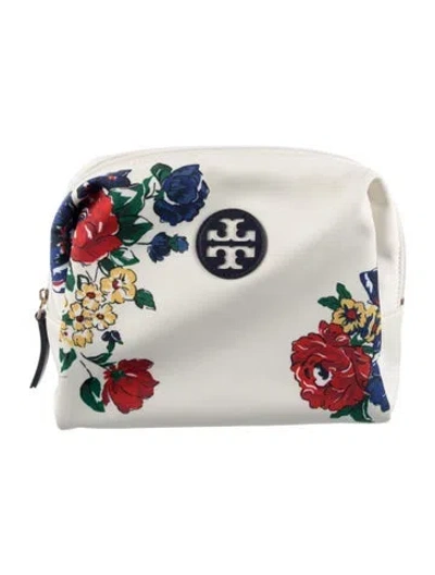 Pre-owned Tory Burch Floral Cosmetic Bag In White
