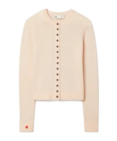 Tory Burch Floral Embroidered Cardigan In Brown