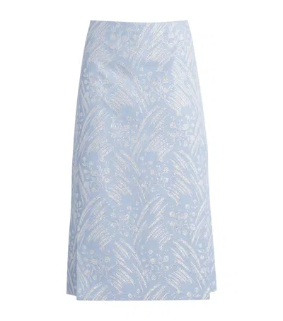 Tory Burch Floral Jacquard Midi Skirt In Blue