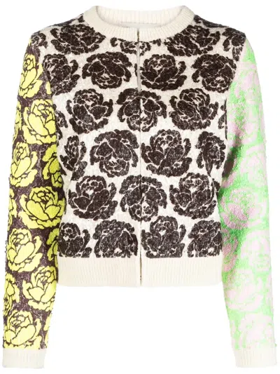Tory Burch Floral-print Sequin Cardigan In Multi