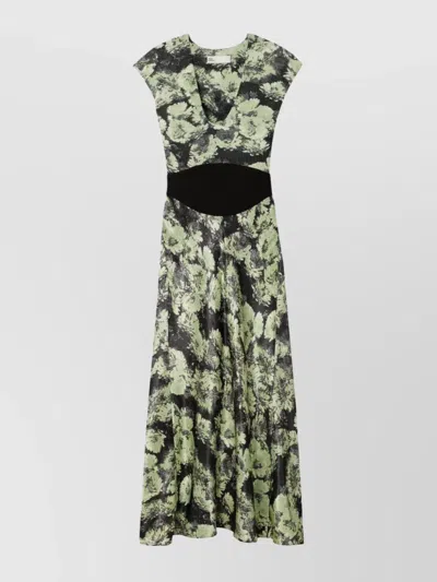 TORY BURCH FLORAL PATTERN MIDI DRESS WITH CAP SLEEVES