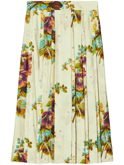 Tory Burch Floral-patterned Pleated Skirt In Green