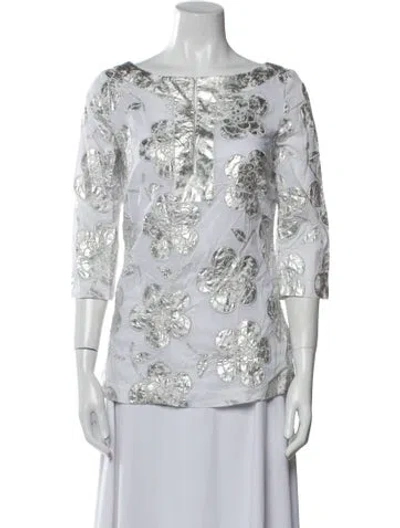 Pre-owned Tory Burch Floral Print Bateau Neckline Blouse In White