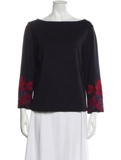 Pre-owned Tory Burch Floral Print Bateau Neckline Top In Blue