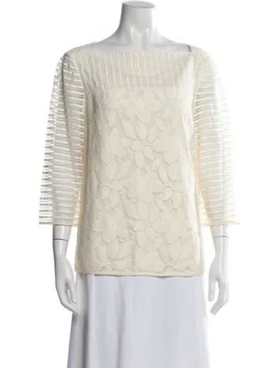 Pre-owned Tory Burch Floral Print Bateau Neckline Top In Neutral