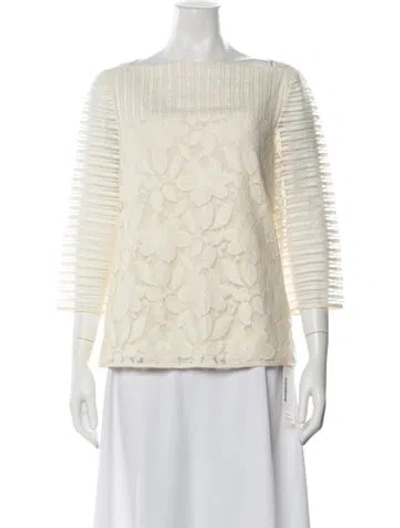 Pre-owned Tory Burch Floral Print Bateau Neckline Top In Neutrals