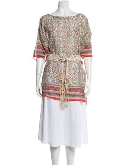Pre-owned Tory Burch Floral Print Bateau Neckline Tunic In Multi