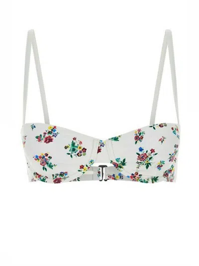 Tory Burch All-over Paisley Print Stretch Bikini Top In White