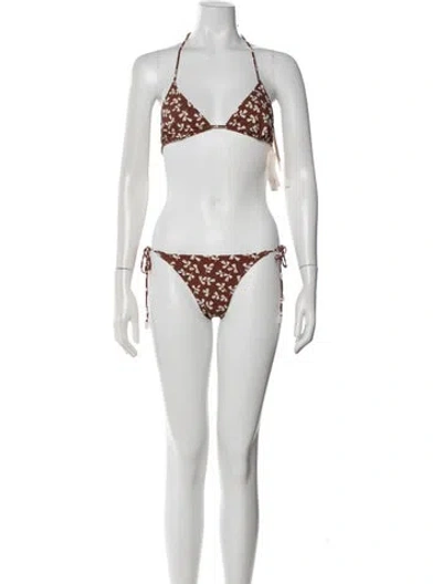 Pre-owned Tory Burch Floral Print Bikini W/ Tags In Orange