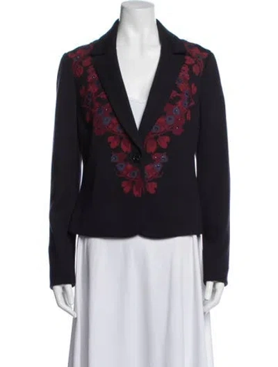 Pre-owned Tory Burch Floral Print Blazer In Blue