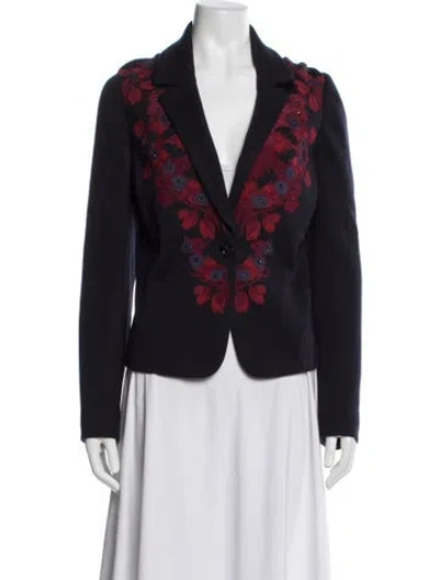 Pre-owned Tory Burch Floral Print Blazer In Blue