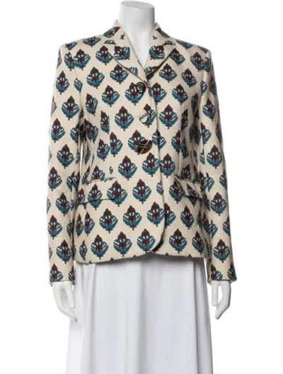 Pre-owned Tory Burch Floral Print Blazer In Neutrals