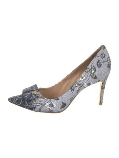 Pre-owned Tory Burch Floral Print Bow Accents Pumps In Blue