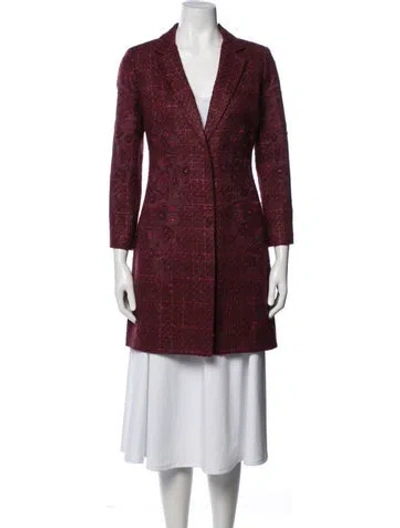 Pre-owned Tory Burch Floral Print Coat In Burgundy