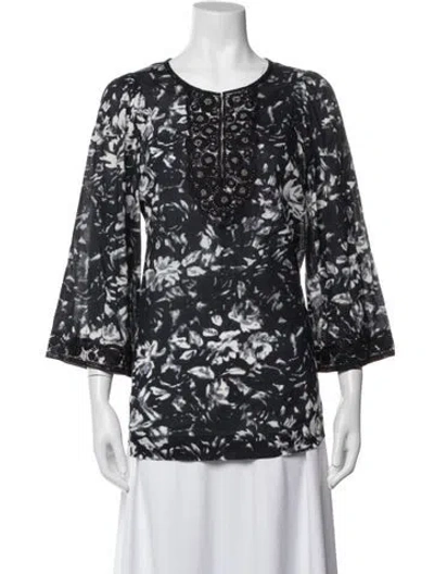 Pre-owned Tory Burch Floral Print Crew Neck Blouse In Blue