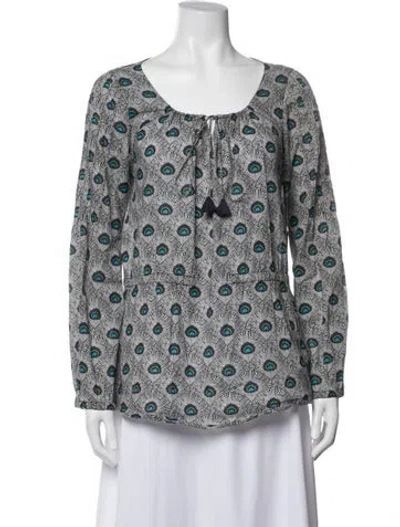 Pre-owned Tory Burch Floral Print Crew Neck Blouse In Blue