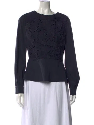 Pre-owned Tory Burch Floral Print Crew Neck Blouse In Blue