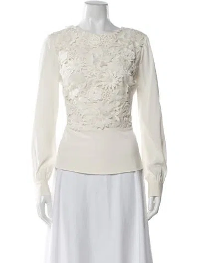 Pre-owned Tory Burch Floral Print Crew Neck Blouse In Neutral
