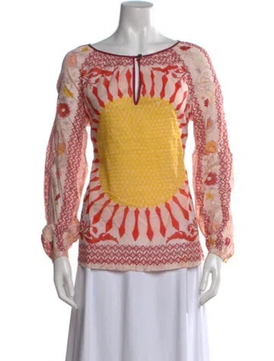 Pre-owned Tory Burch Floral Print Crew Neck Blouse In Pink