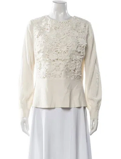 Pre-owned Tory Burch Floral Print Crew Neck Blouse In White