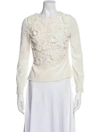Pre-owned Tory Burch Floral Print Crew Neck Blouse In White