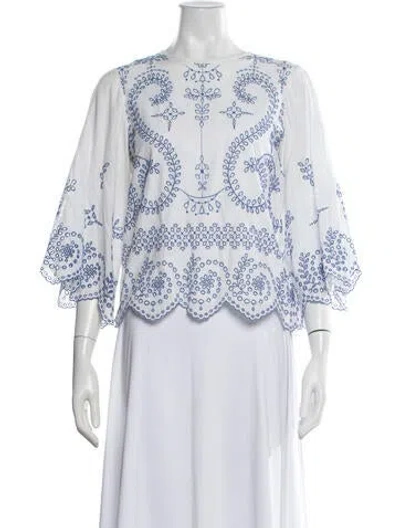 Pre-owned Tory Burch Floral Print Crew Neck Blouse In White