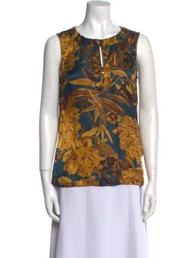 Pre-owned Tory Burch Floral Print Crew Neck Blouse In Yellow