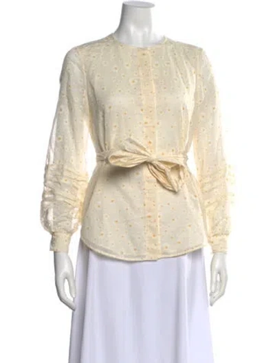 Pre-owned Tory Burch Floral Print Crew Neck Blouse In Yellow