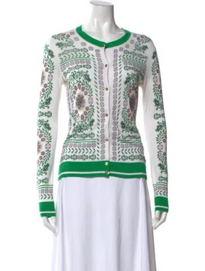 Pre-owned Tory Burch Floral Print Crew Neck Sweater In Green