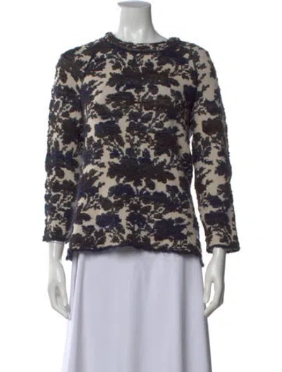 Pre-owned Tory Burch Floral Print Crew Neck Sweater In Neutral